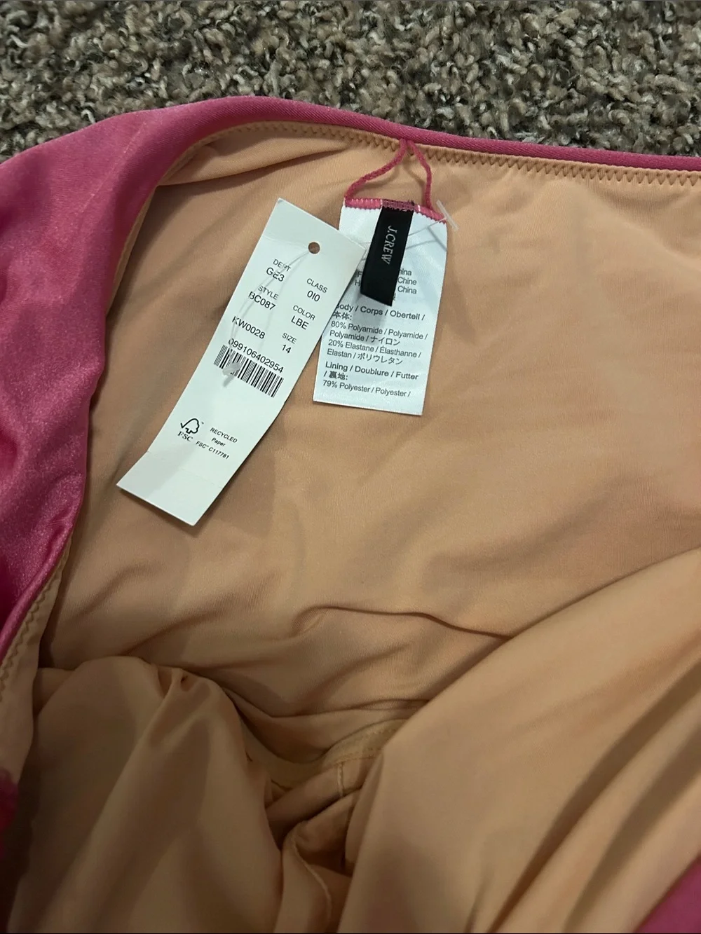 J. Crew Hot Pink One-Shoulder Swimsuit with Ruched Side